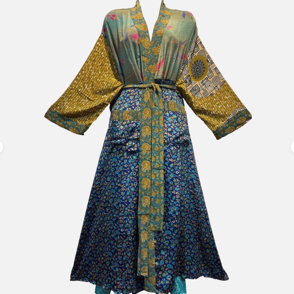 Nwt FUNKY STUFF boho patch belted vintage silk TOP DUSTER CARDIGAN 4X